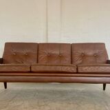 Vintage Danish retro Svend Skipper 3 person sofa in chestnut brown leather