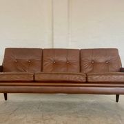 Vintage Danish retro Svend Skipper 3 person sofa in chestnut brown leather