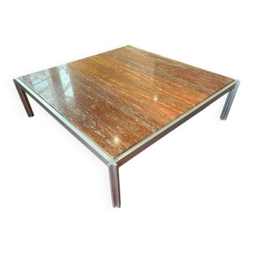 Georges Ciancimino - Very Important and Rare Square Travertine Coffee Table Ro