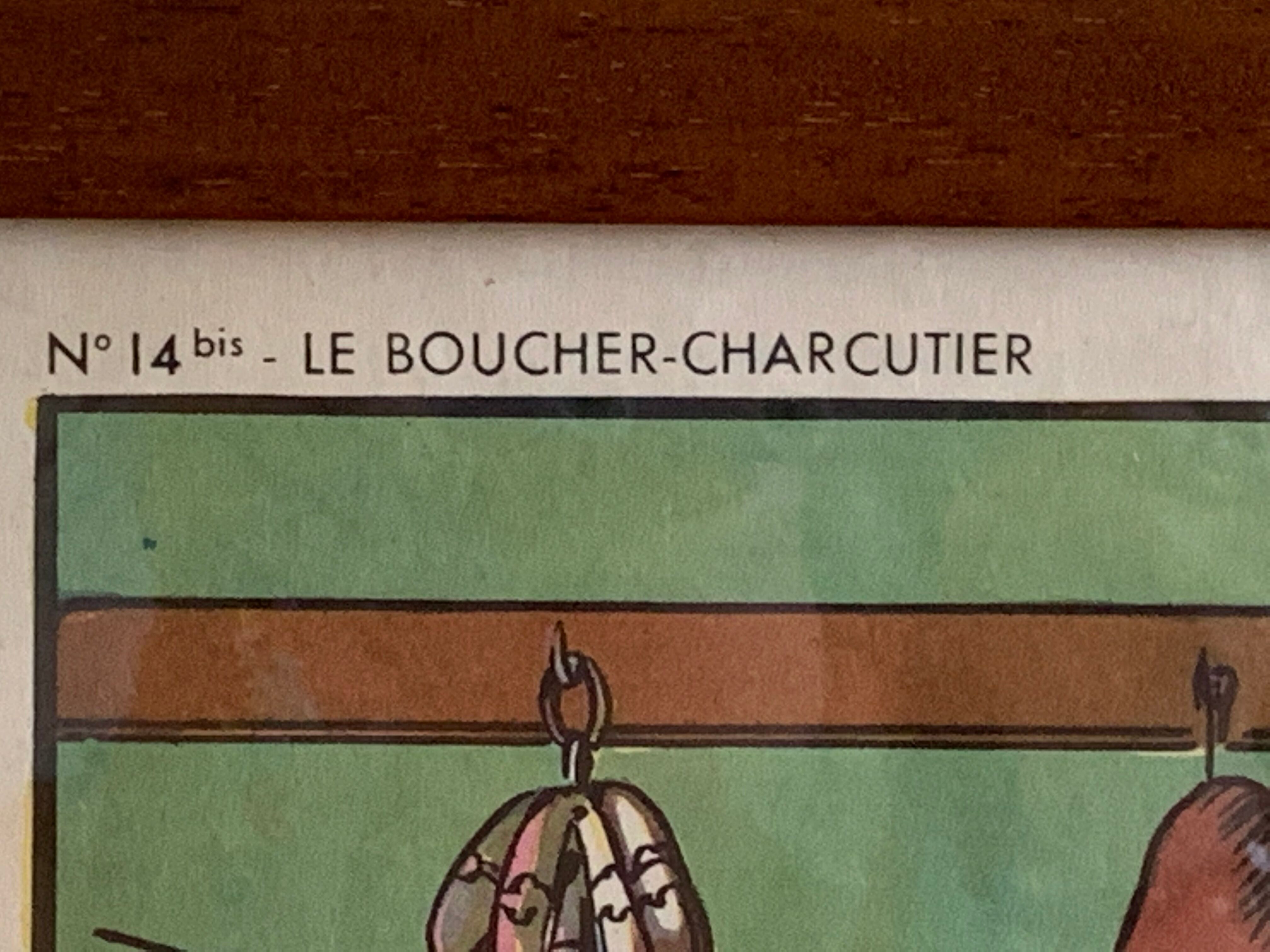 School poster 1960 framed double-sided n14bis The butcher charcutier- n 15 The garage