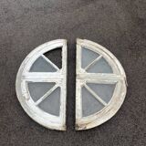 Set of 2: old half-moon wooden transom window