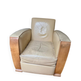 Fauteuil Hugues Chevalier – modèle Pullman – cuir & bois – Art déco