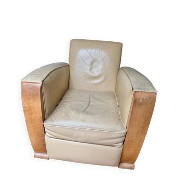 Hugues Chevalier armchair – Pullman model – leather & wood – Art Deco