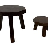 Vintage wooden set of  hexagon side tables/plant tables from the 70s