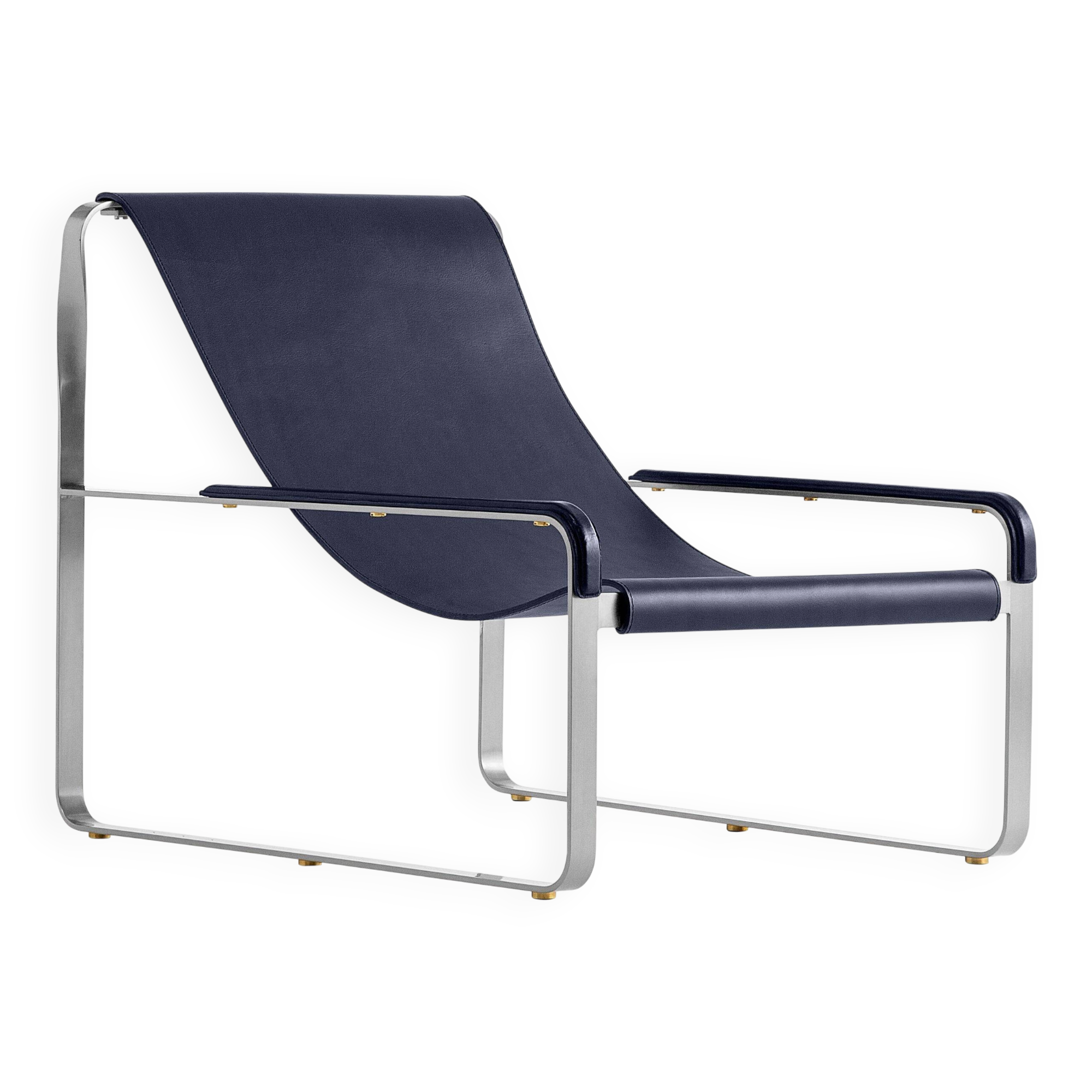 Contemporary exclusive chaise longue in black metal and navy blue leather.