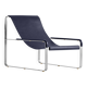 Contemporary exclusive chaise longue in black metal and navy blue leather.