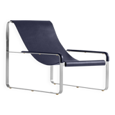 Contemporary exclusive chaise longue in black metal and navy blue leather.