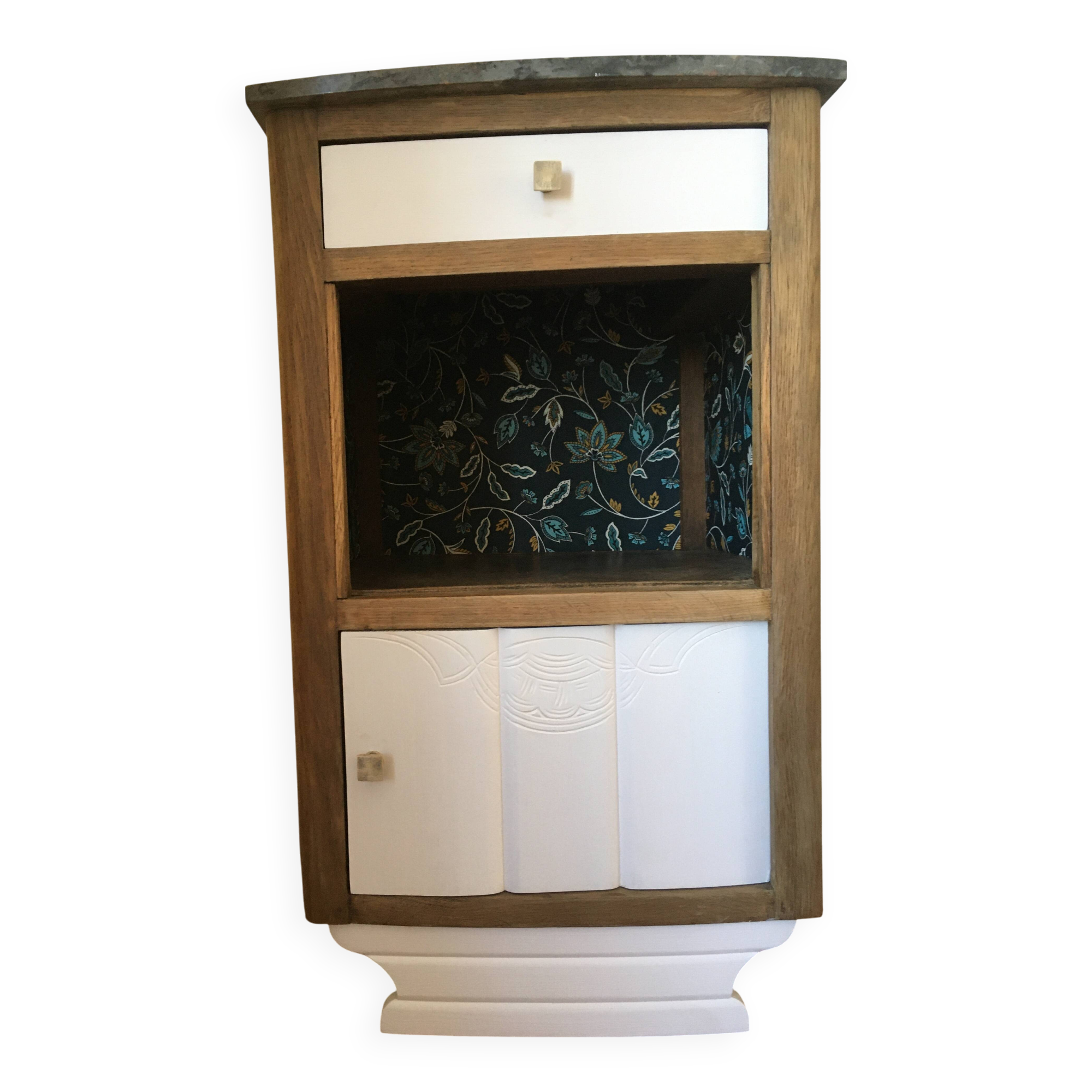 Oak and marble bedside table