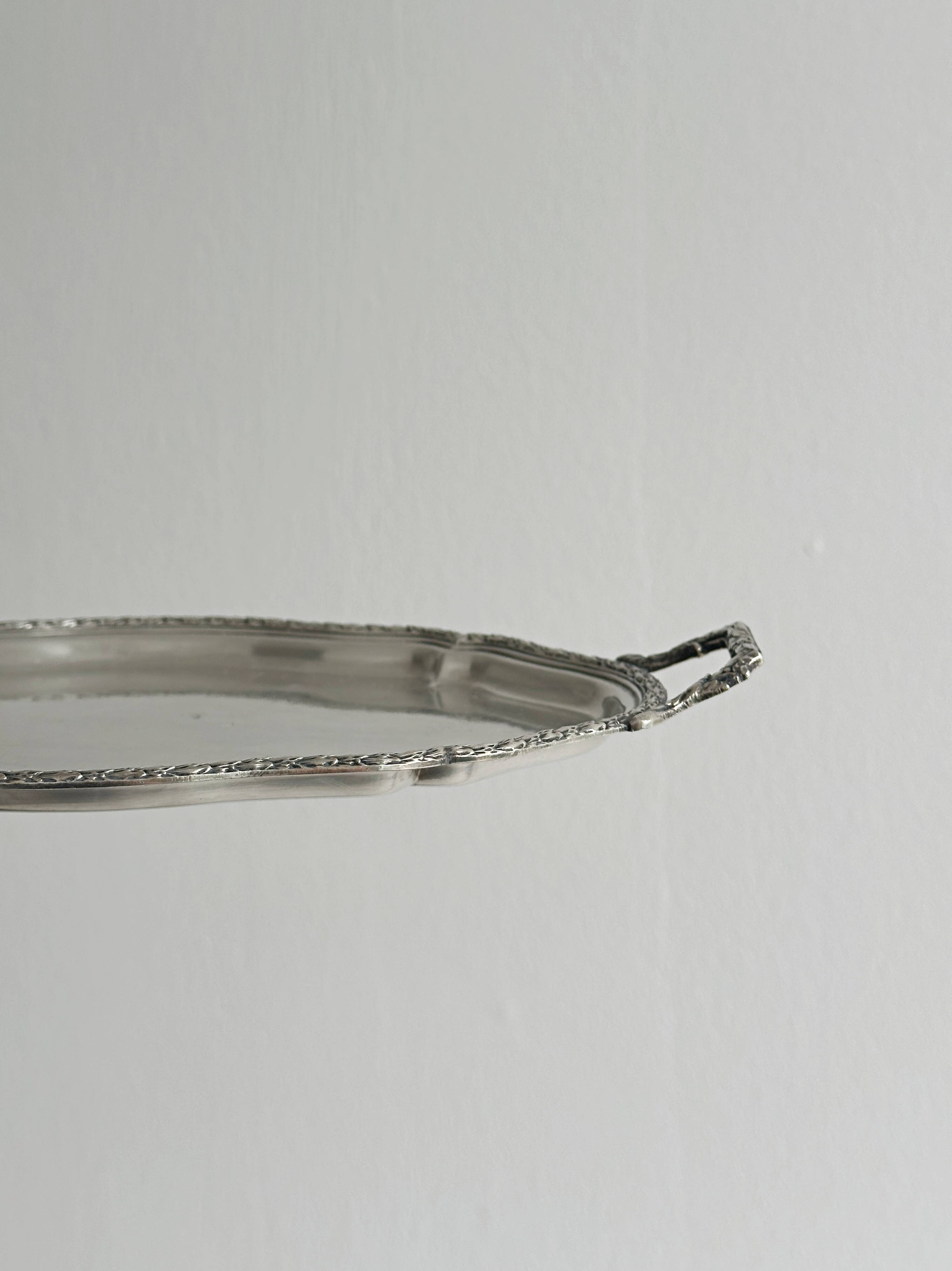 Engraved metal tray with cut-out handles
