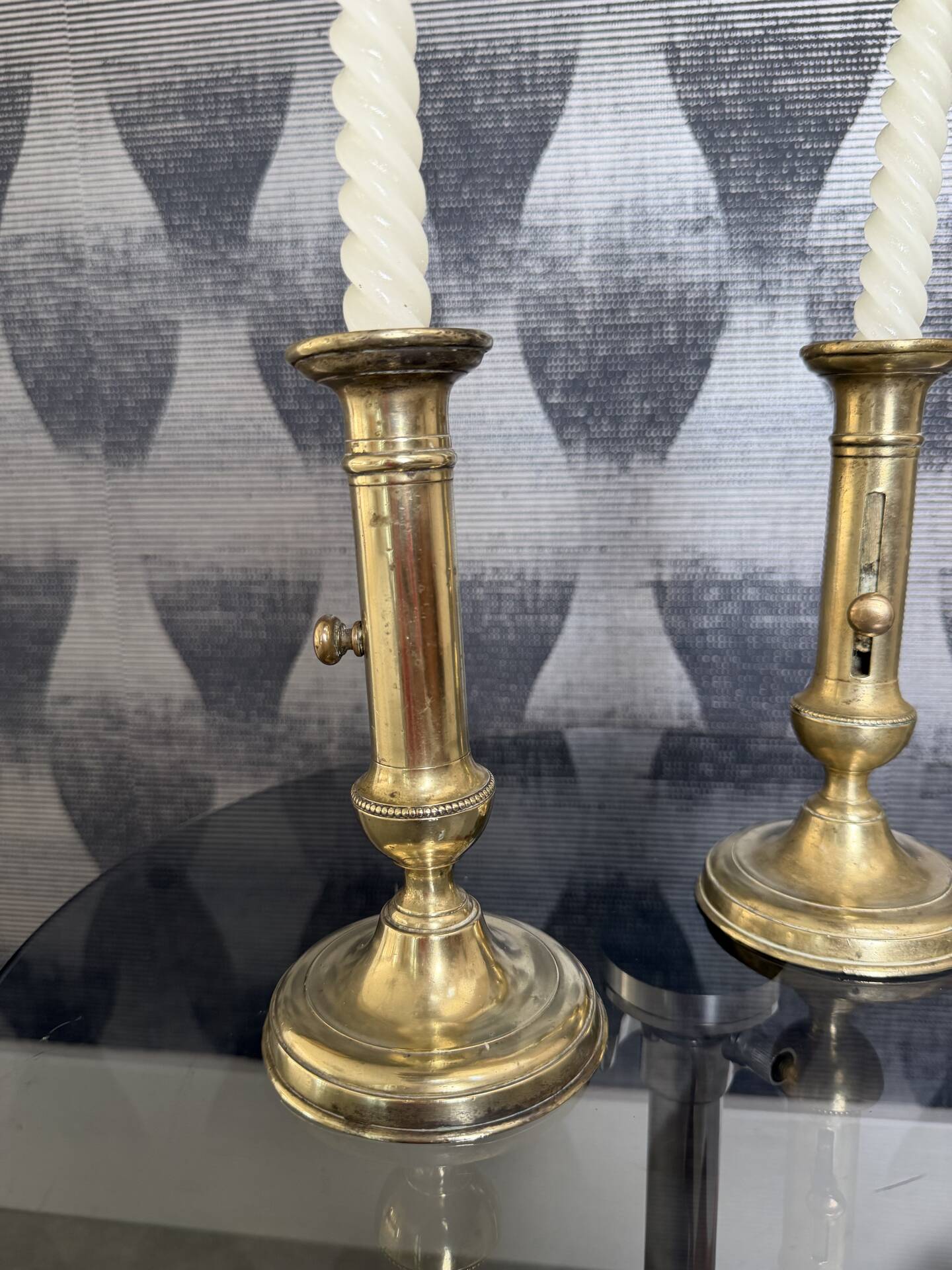 Pair of brass push candle holders – Late 19th century