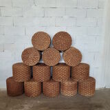 Ensemble de 6 poufs et 2 tables basses en cordes et rotins
