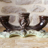 Pair of candlesticks 3 arms in glazed ceramic