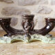 Pair of candlesticks 3 arms in glazed ceramic