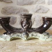 Pair of candlesticks 3 arms in glazed ceramic