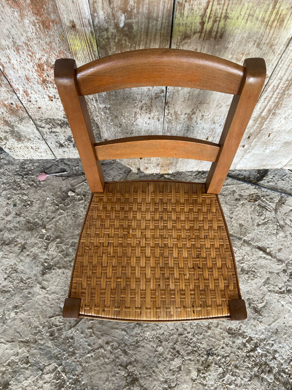 Chaise Ancienne CLASS NEUDORF Bois + Assise Tressée Vintage #C800