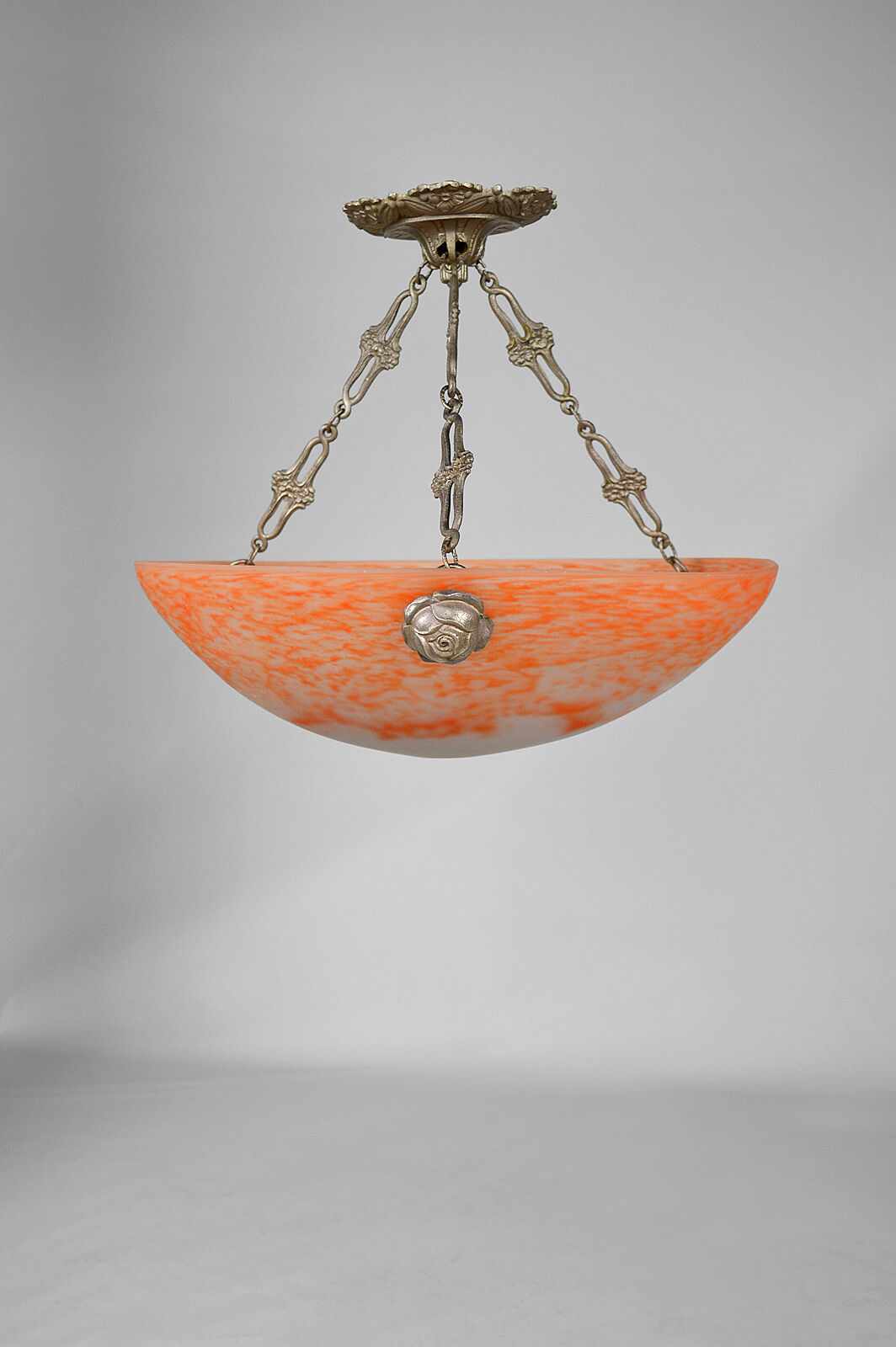 Art Deco pendant lamp in silver bronze, France, circa 1925