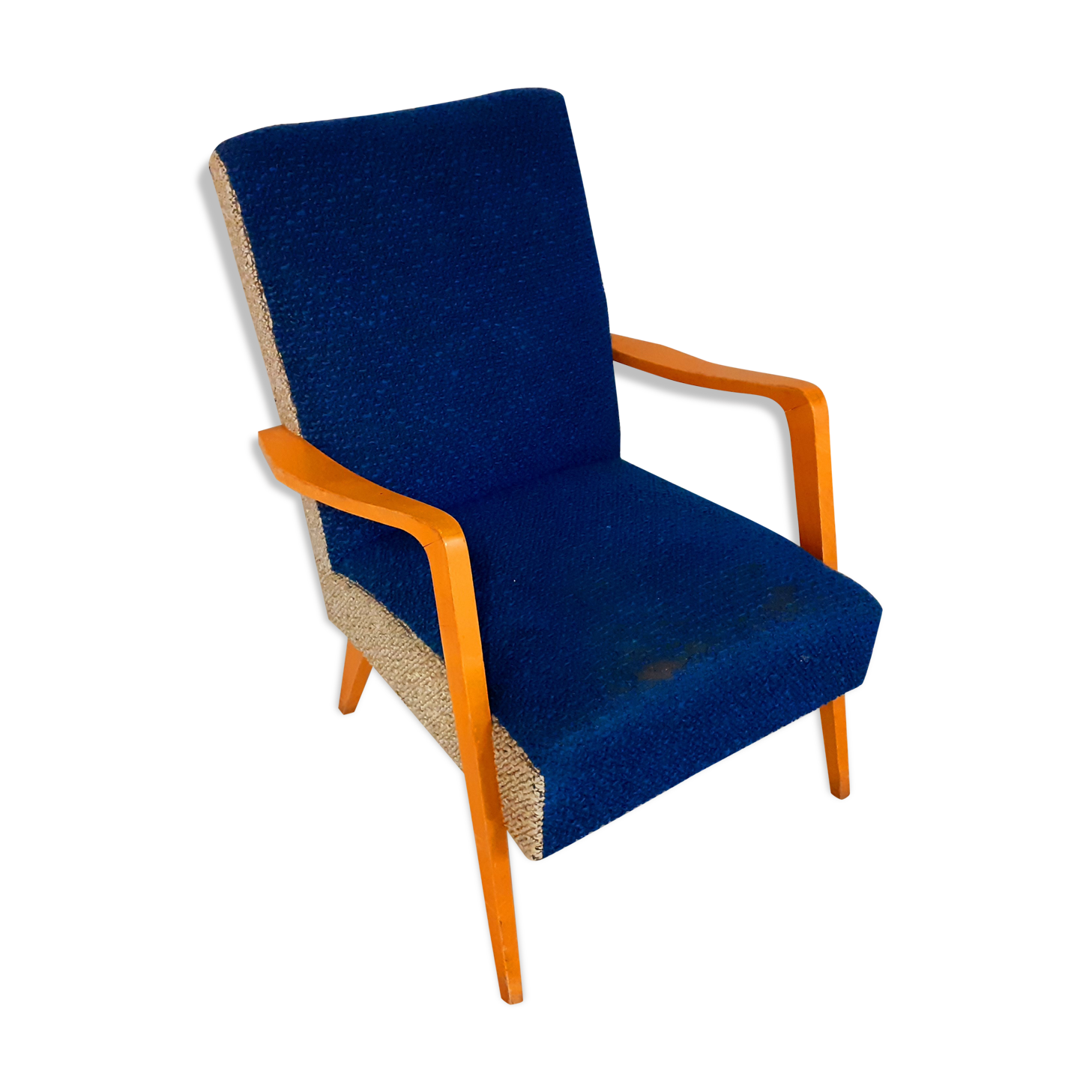 Vintage armchair 50s in wood and fabric