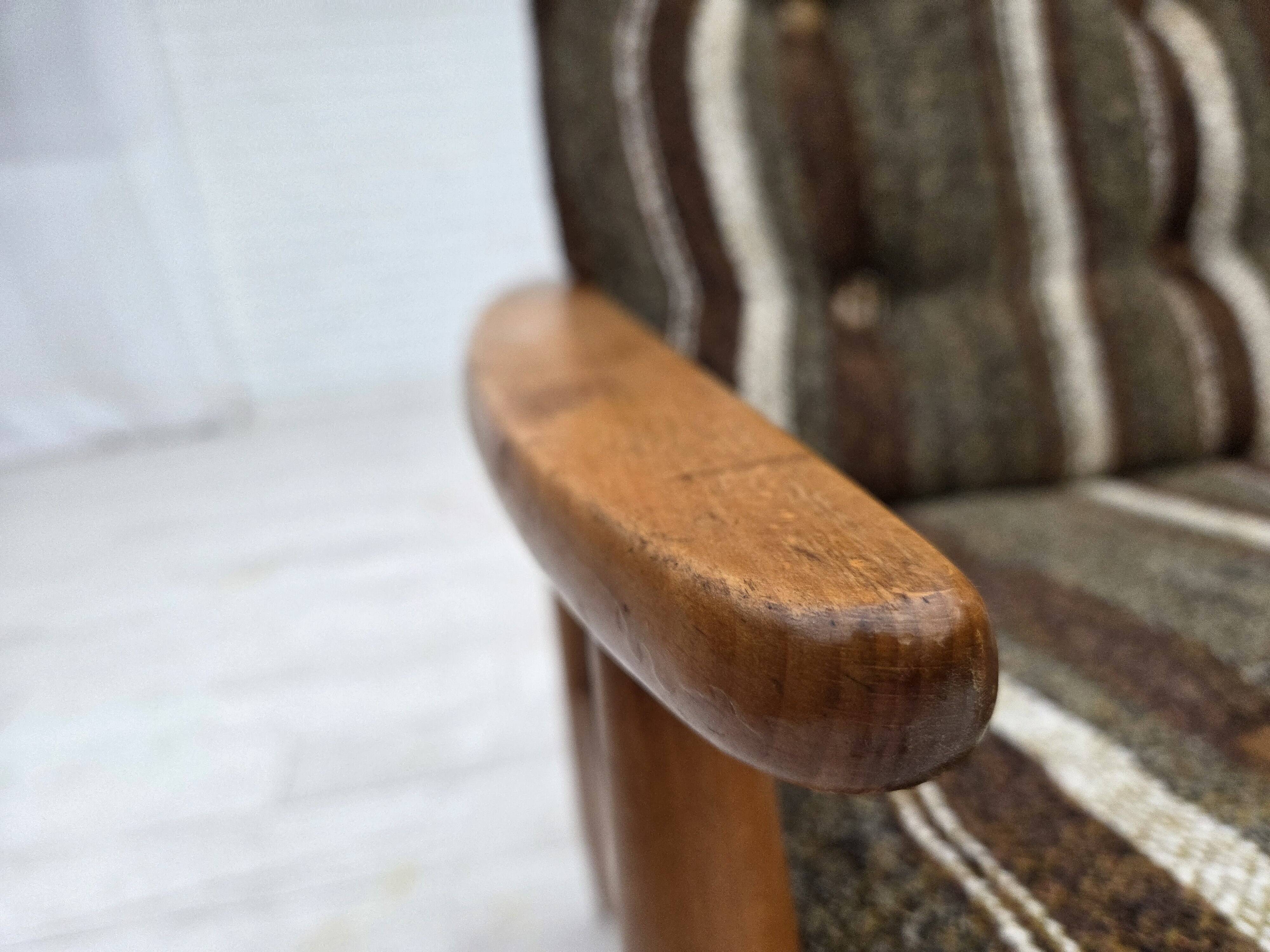 1970s, Danish armchair, beech wood, furniture wool fabric.