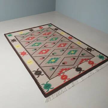 Geometric carpet typical of the 1960s, Brussels style, Kelim