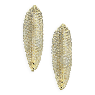 Venetian Gold Graniglia Leaf Murano Glass Wall Sconces – Set of Two