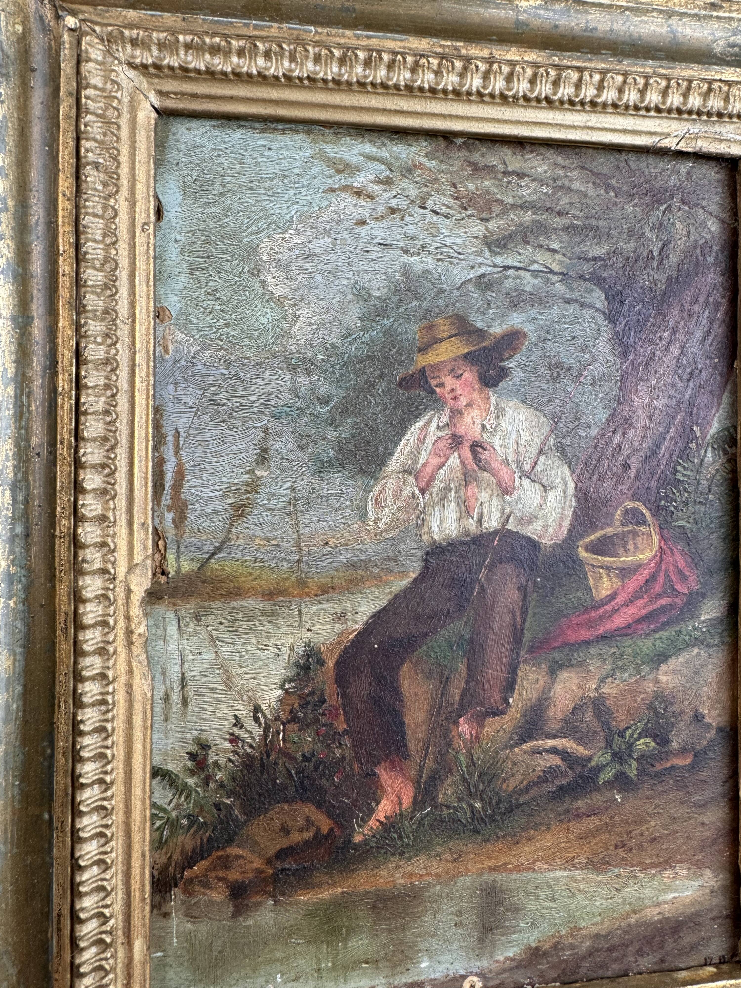 19th century french school the fisherman on the line circa 1860