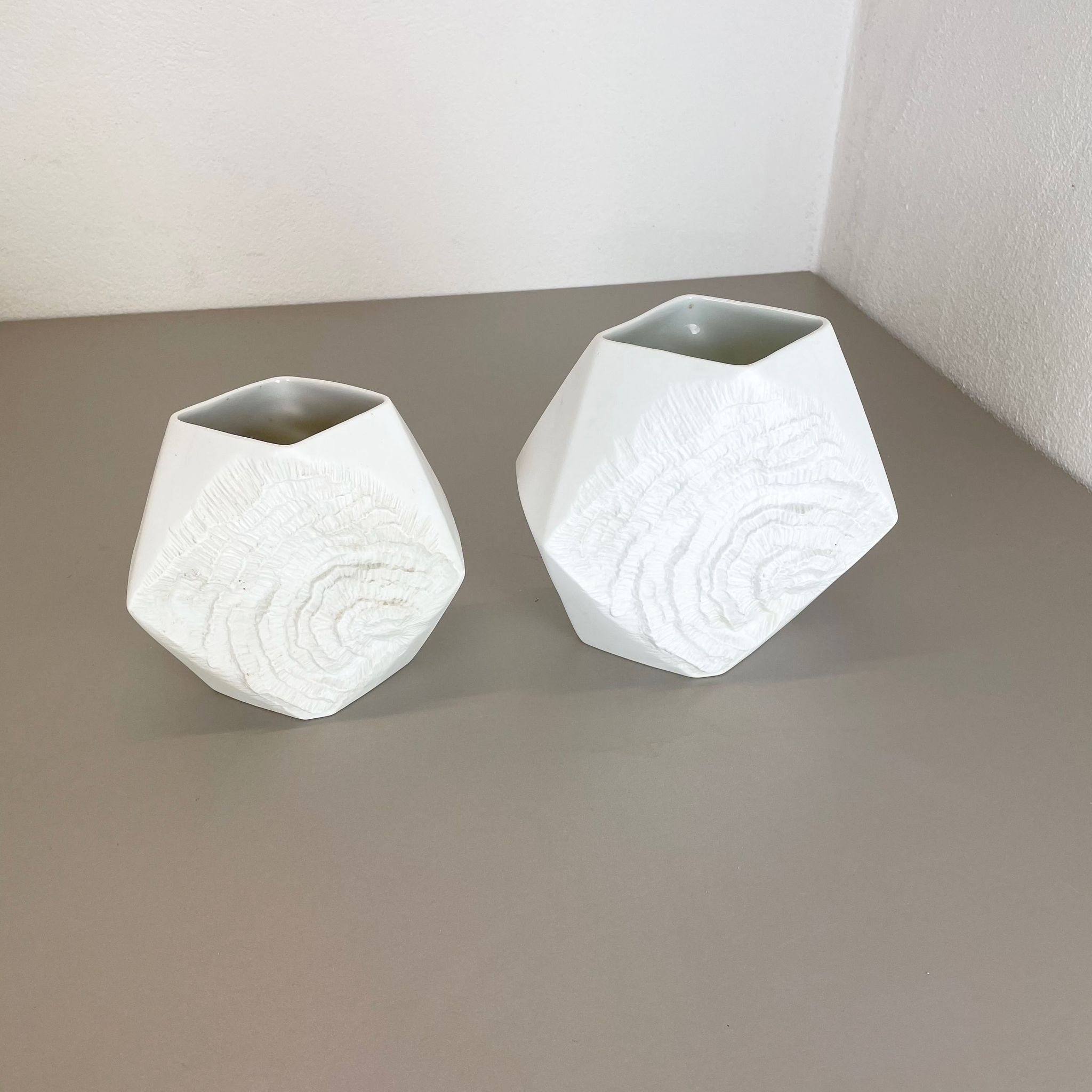Set of 2 Original OP Art Biscuit Porcelain Vases by AK Kaiser, Germany, 1970s