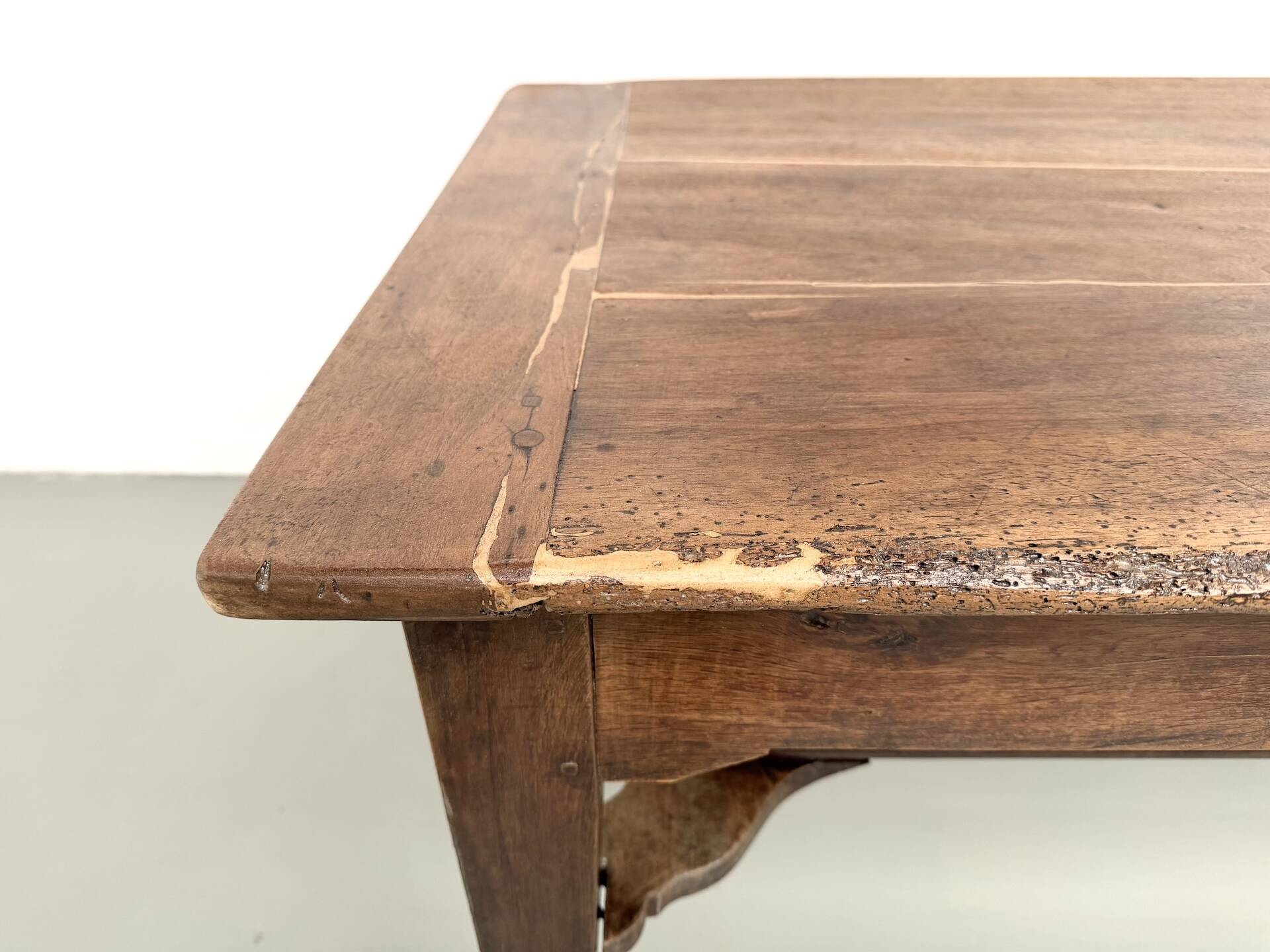 Farm table, old solid oak dough trough, France, around 1920.