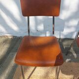 3 stainless steel tube chairs and faux leather, vintage