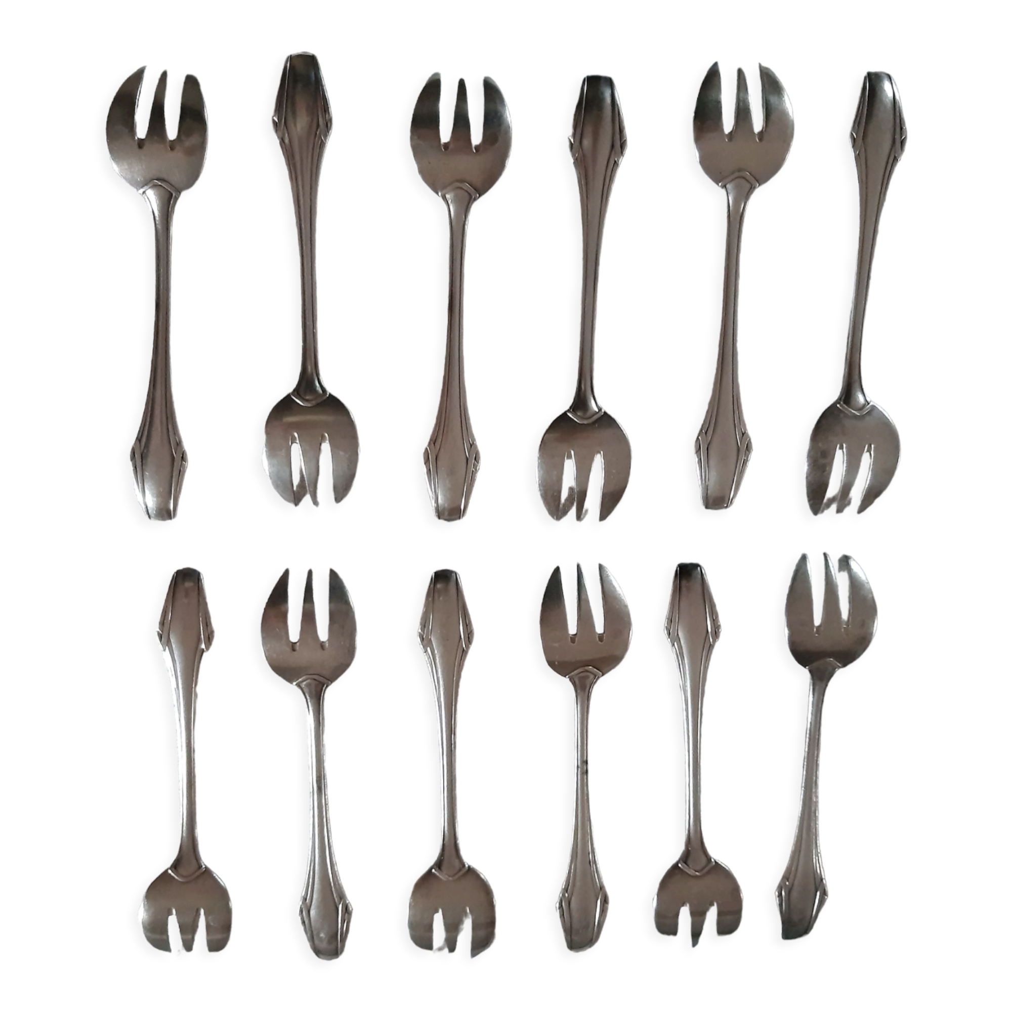 12 fourchettes à huitres métal argenté  art deco ravinet d'enfert