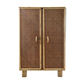 Armoire en rotin et chêne années 60/70