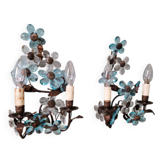 Pair of floral wall sconces, Murano glass, 1950
