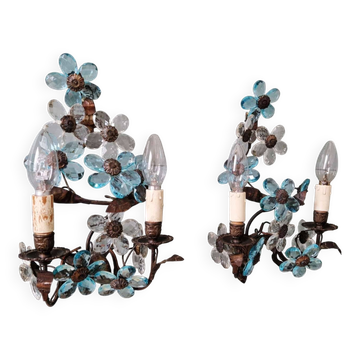 Pair of floral wall sconces, Murano glass, 1950