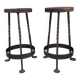 Paire tabourets de bar fer forgé et chêne