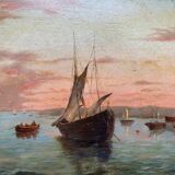 Painting "Twilight Navy" signed V. Vanier HSP mahogany XIX° + frame