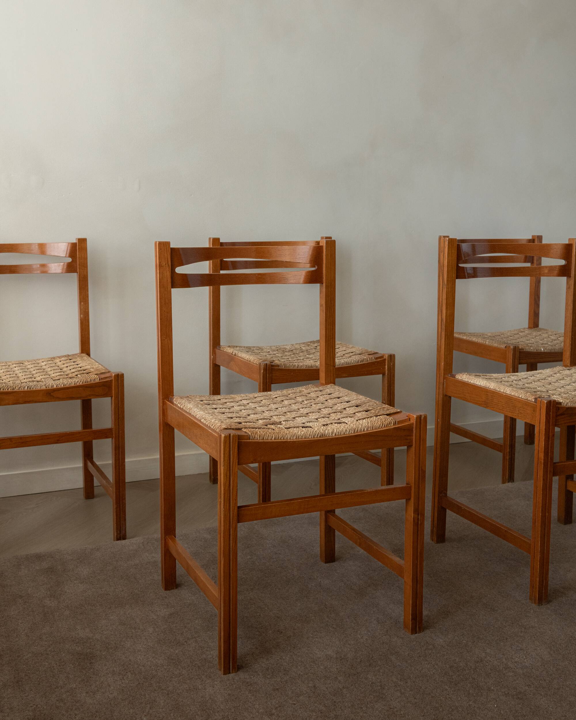 Chaises de salle à manger vintage italiennes rustiques modernes par Snaidero, années 1970, ensemble de 5