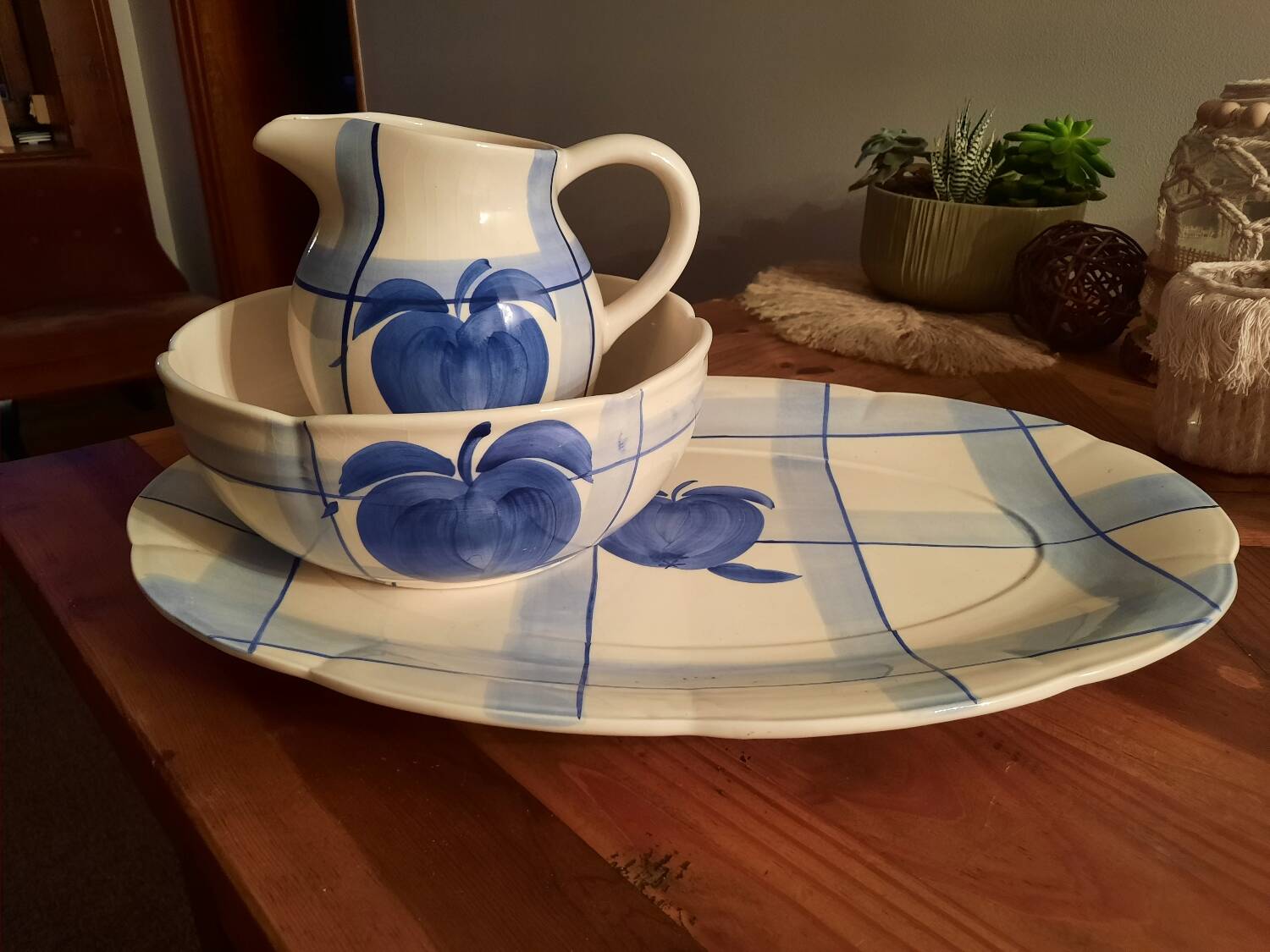 Vintage white and blue ceramic dinnerware set