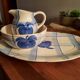 Vintage white and blue ceramic dinnerware set
