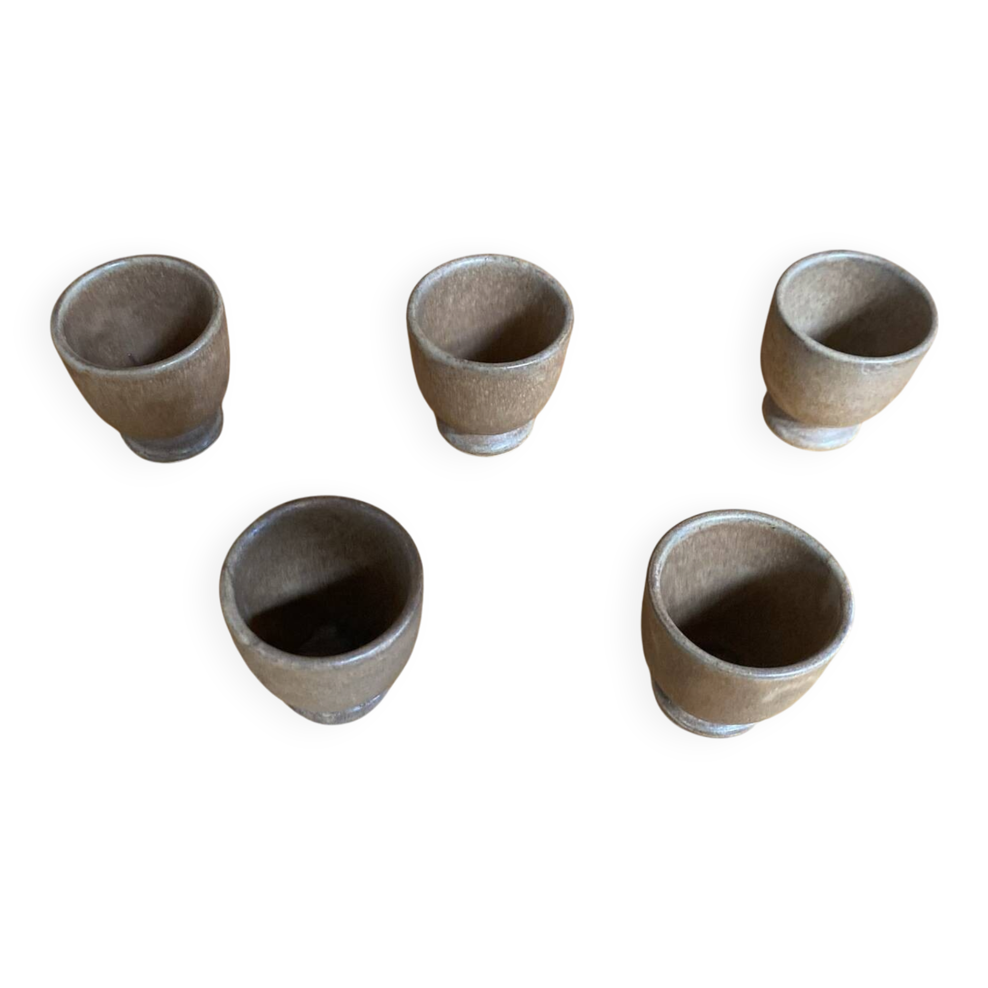 Set of 5 Vintage Beige Stoneware Egg Cups
