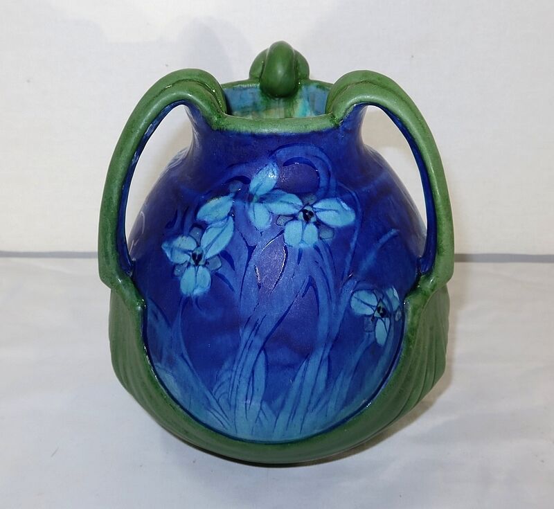 Vase in glazed sandstone, with floral decoration, signed e. lachenal – late nineteenth