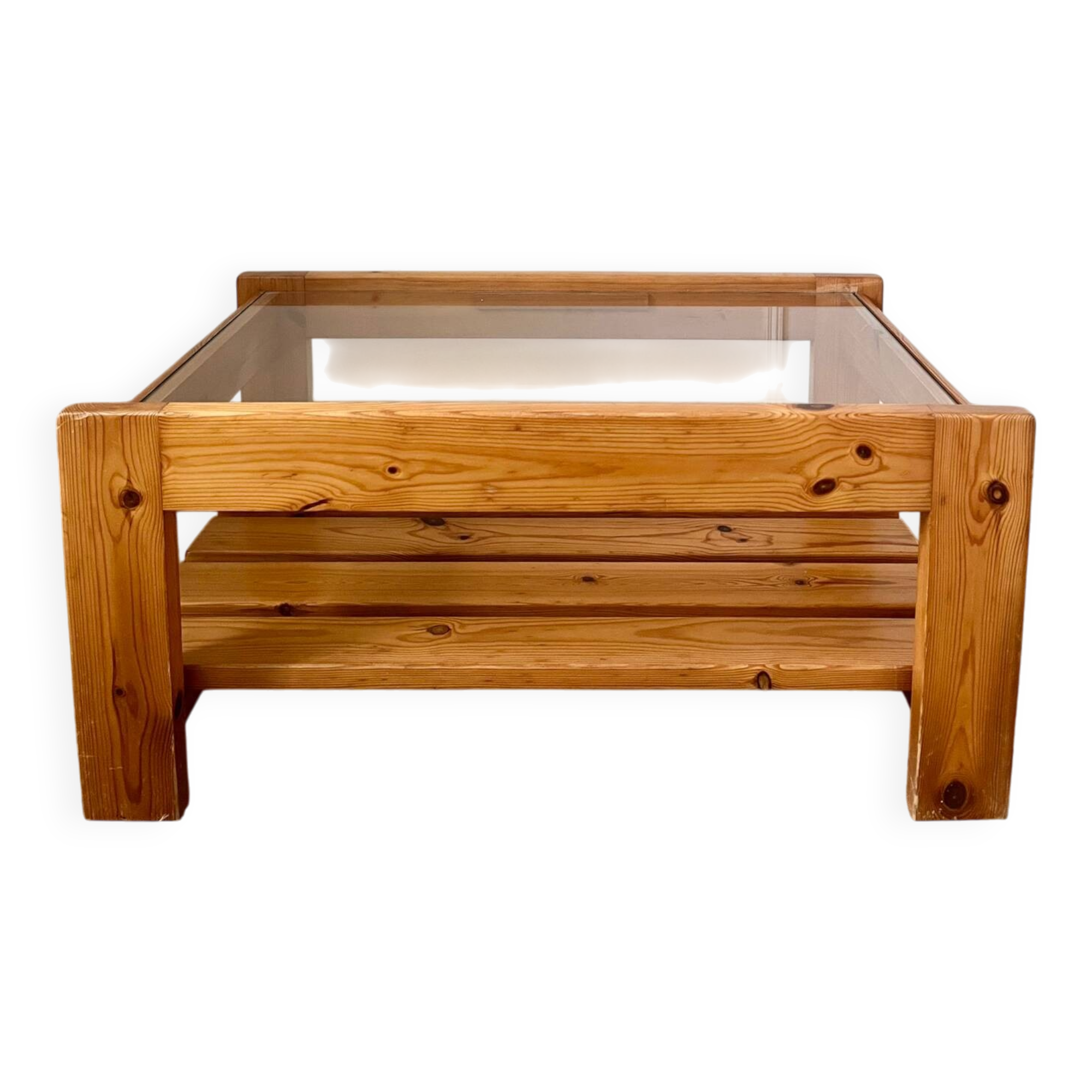 Vintage pine and glass coffee table