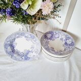 6 assiettes creuses en terre de fer violette, Sarreguemines U&C service "Géranium", 19ème siècle