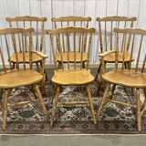 Set of 4 English chairs and 2 armchairs in beech