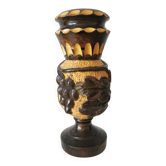 Vintage Hand Carved Wooden Vase: Grapevine Motif, 1970s Yugoslavia