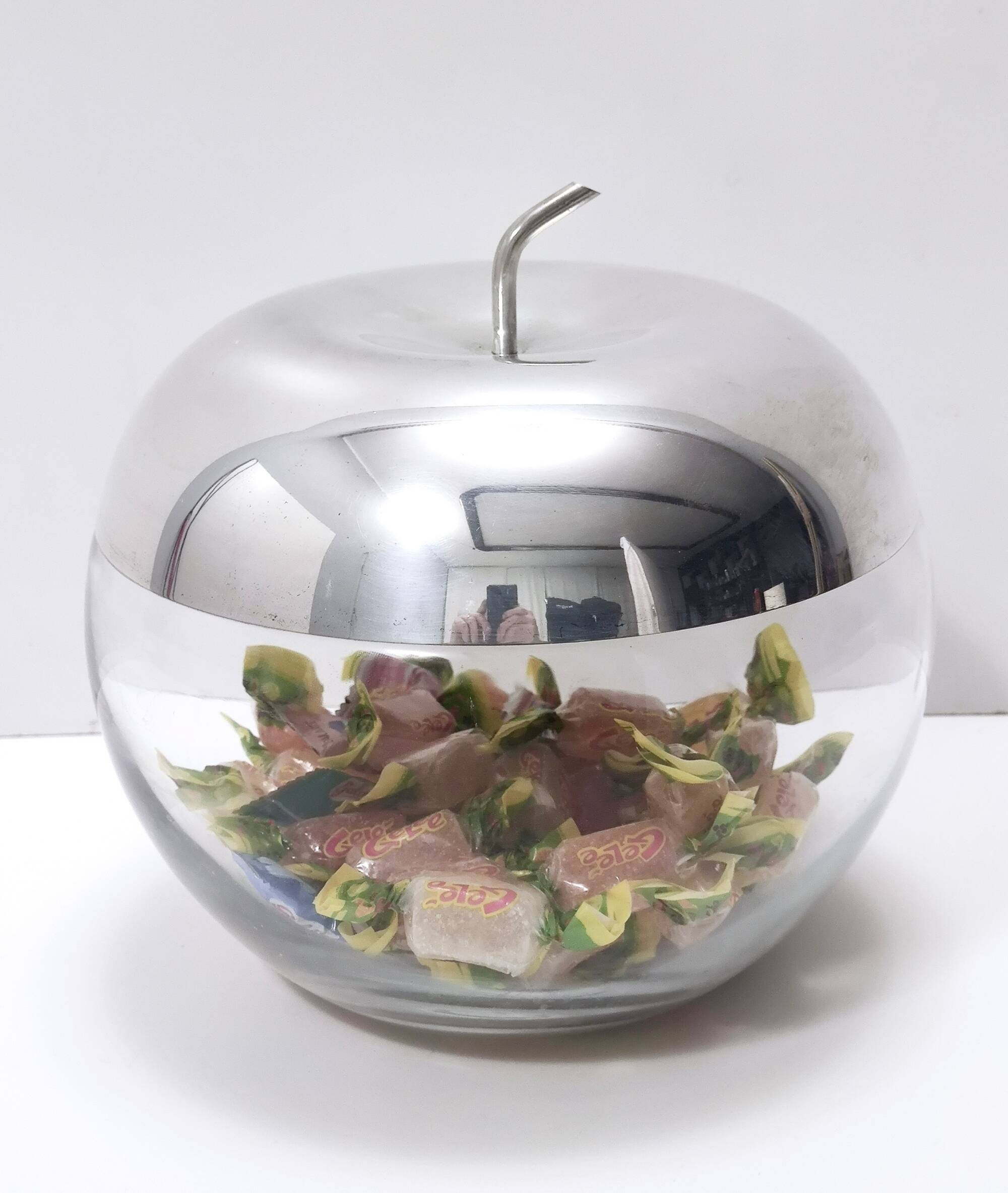 Postmodern Transparent Glass and Silver-Plated Metal Ice Bucket / Bowl, Italy