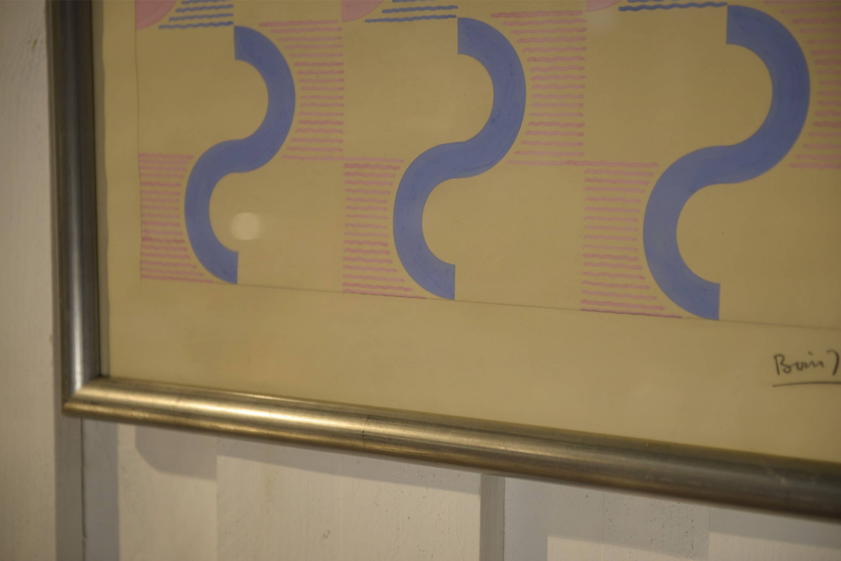 Gouache on paper original unique modernist work by Jean Boris Lacroix 1940s