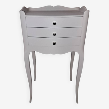 Table de chevet en bois peint coloris gris rénovée 3 tiroirs