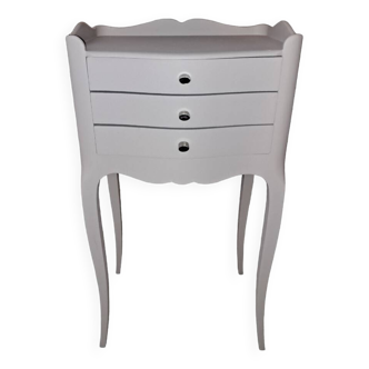 Table de chevet en bois peint coloris gris rénovée 3 tiroirs