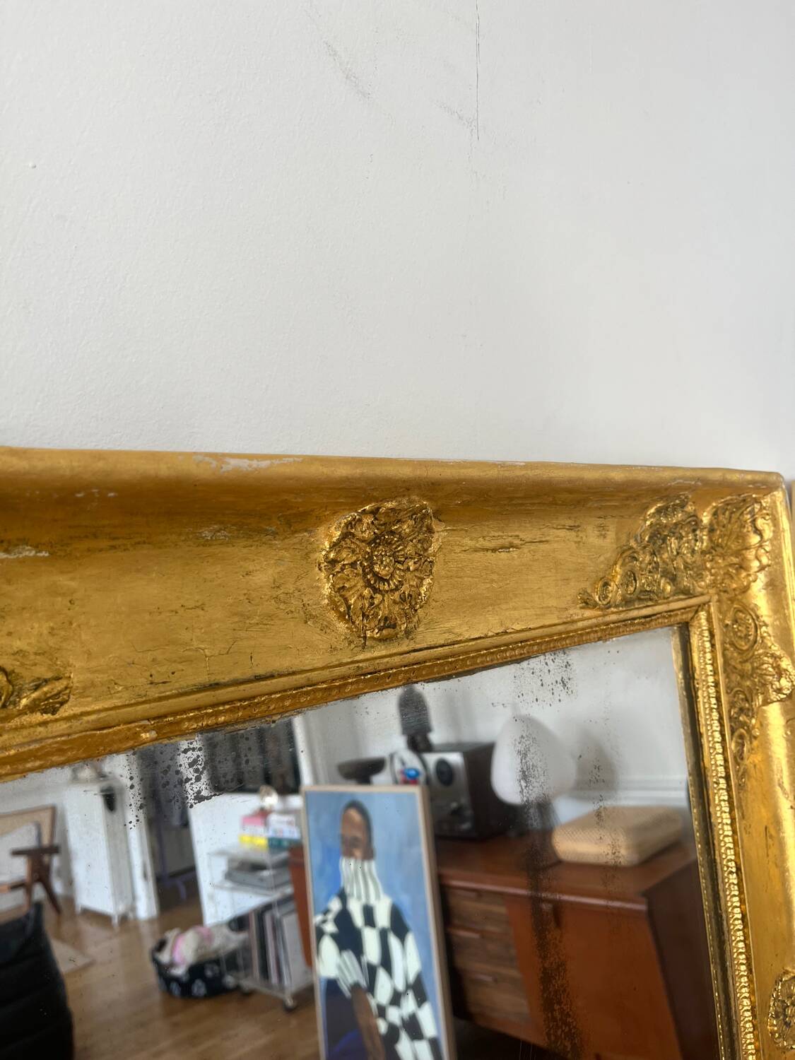 Antique mirror gilded with gold leaf 76cmx160cm