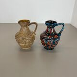 Set of 2 Multi-Color Fat Lava Op Art Pottery Vase by Bay Ceramics Germany, 1960s