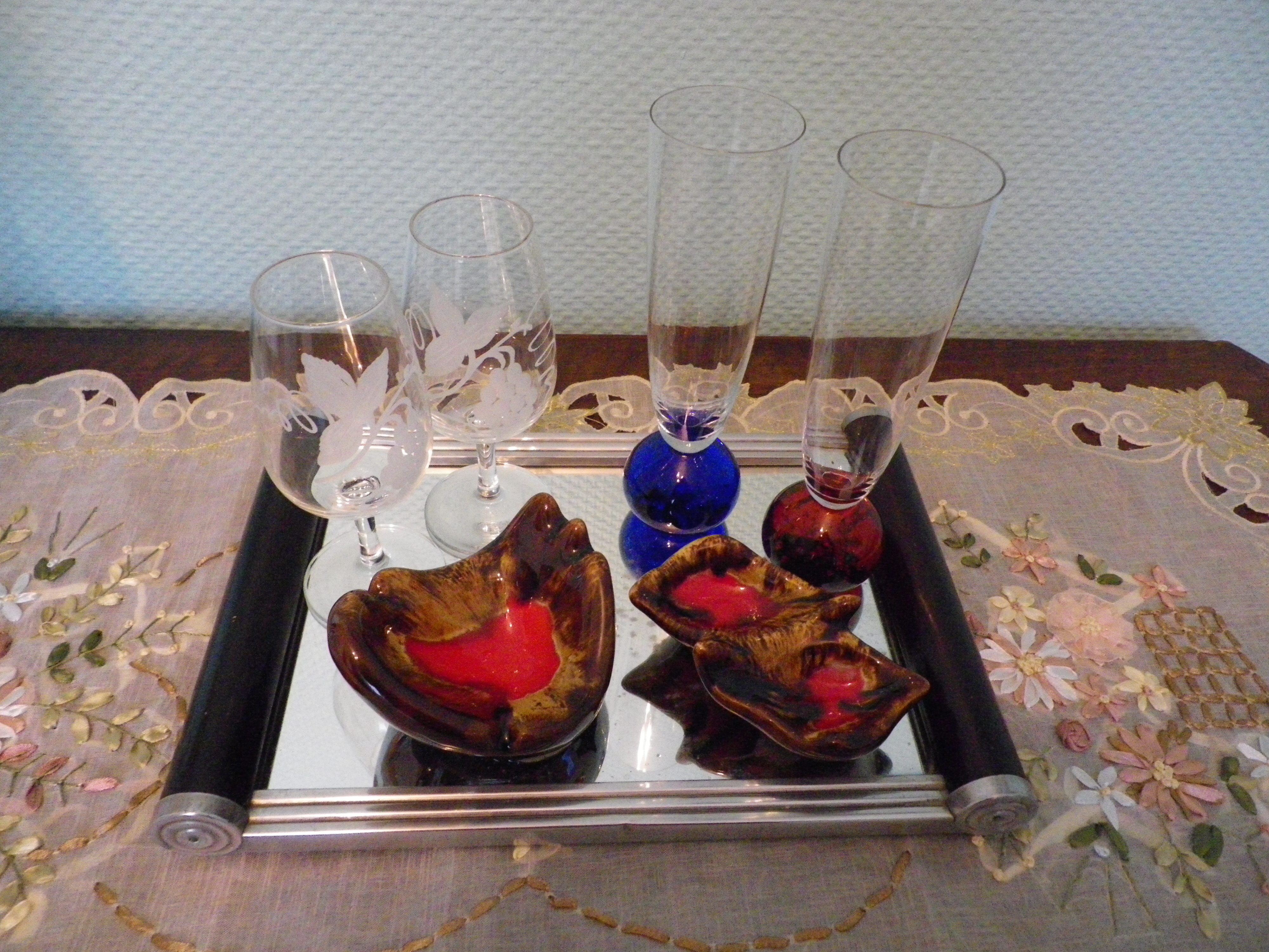 Mirror art deco tray in metal, wood 60